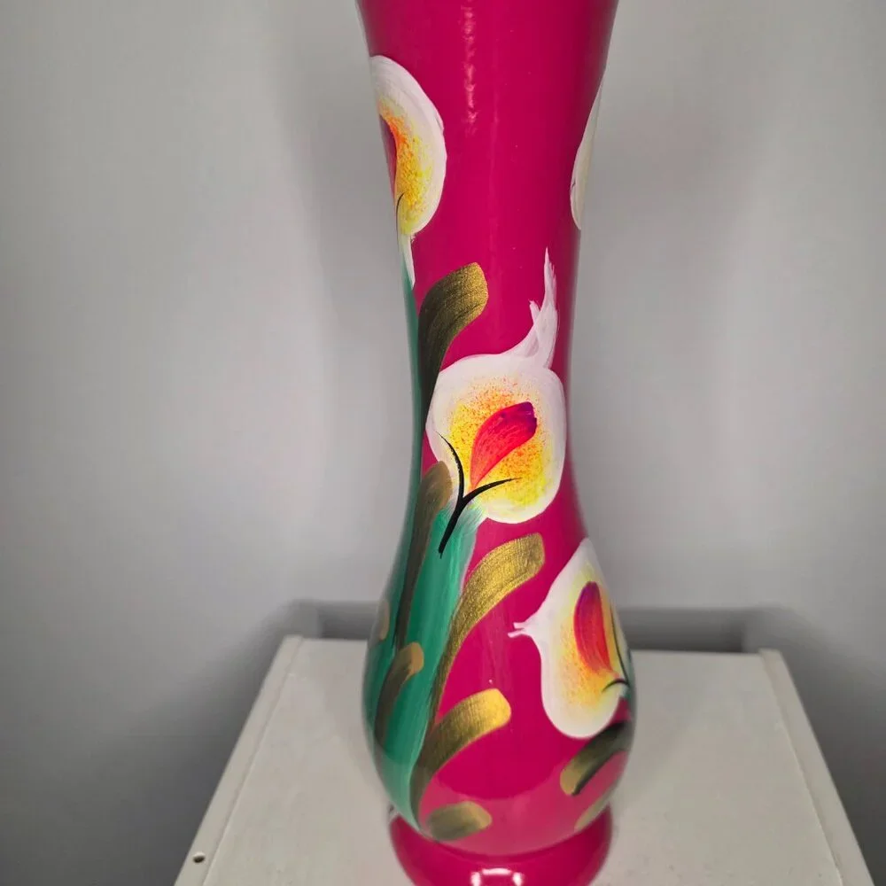Floral Hand Painted Mexican Pottery Vase 14